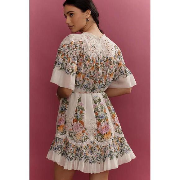 NEW, Farm Rio Sweet Bloom Bouquet Short-Sleeve Mini Dress Sz L #MD822 - Picture 3 of 9